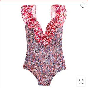 J. Crew x Liberty of London Deep V Ruffle One Piece Swimsuit Sz 10